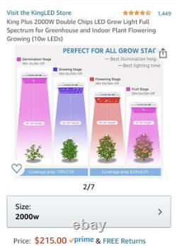 New KING 2000W Full Spectrum LED Grow Light Hydroponics for Indoor Veg Plants