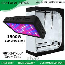 1500w Led Grow Lights Full Spectrum+48x24x60 Intérieur Grow Tent Kit Veg Bloom