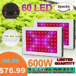 2pcs 600w Led Grow Light Indoor Full Spectrum Avec Veg Bloom Double Switch Hps