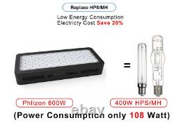 Lumière de croissance LED Phlizon 600W spectre complet pour plantes d'intérieur Veg Flower