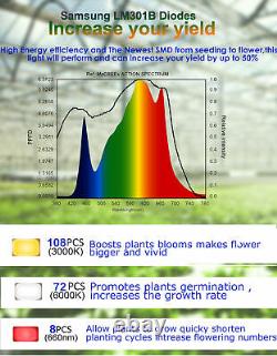 Phlizon 1000w Avecsamsung Lm301b Led Grow Light Full Spectrum Pour Tous Les Végétaux Veg