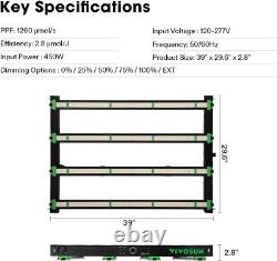 VIVOSUN VSFD4500 Lampe de Culture LED, 450W Lumière de Croissance de Plantes Amovible et Dimmable